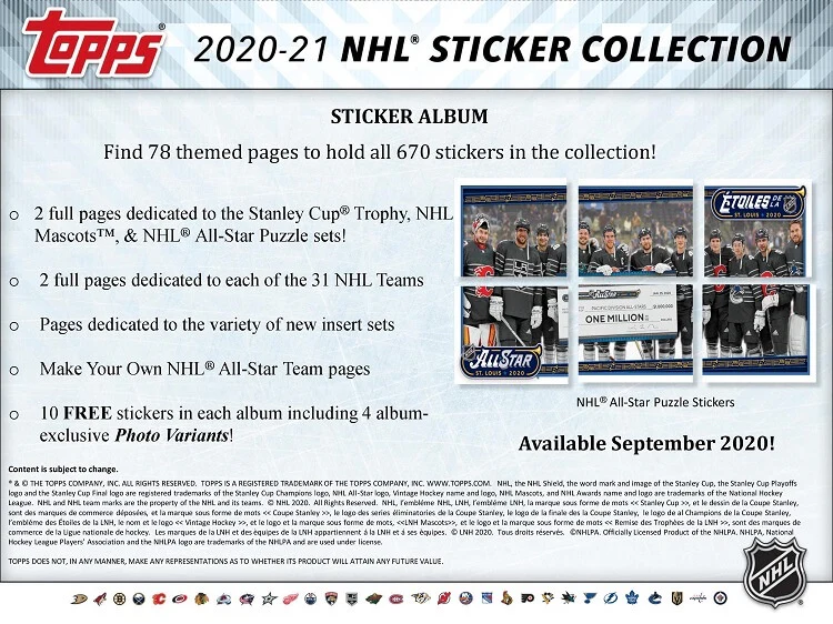 2020-21 Topps NHL Hockey Sticker Album - Image 2