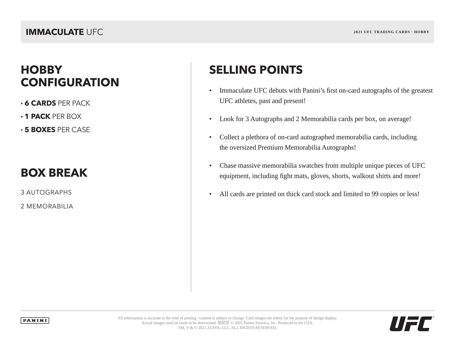 2021 Panini Immaculate UFC Hobby Box - Image 7