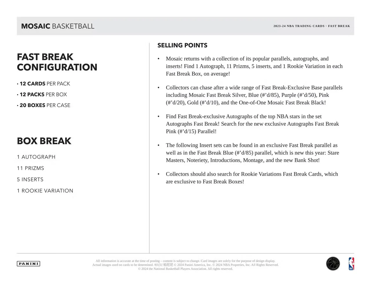 2023-24 Panini Mosaic Basketball Fast Break Hobby Box - Image 7