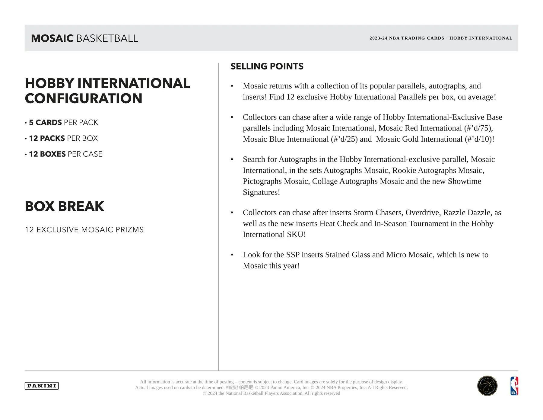 2023-24 Panini Mosaic Basketball International Hobby Box - Image 8