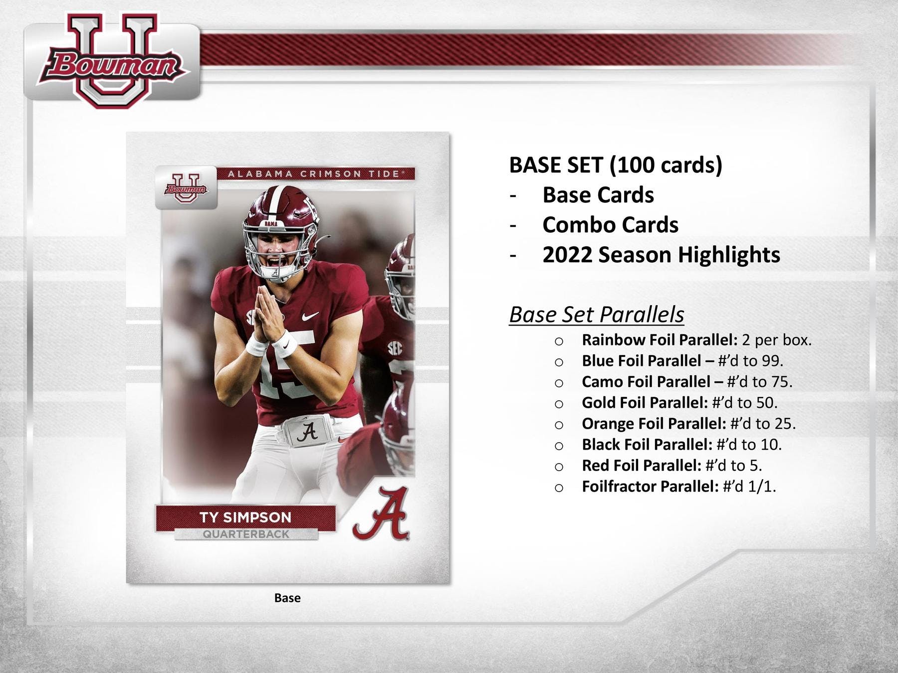 2023 Bowman University Alabama Football Hobby Box - Image 2