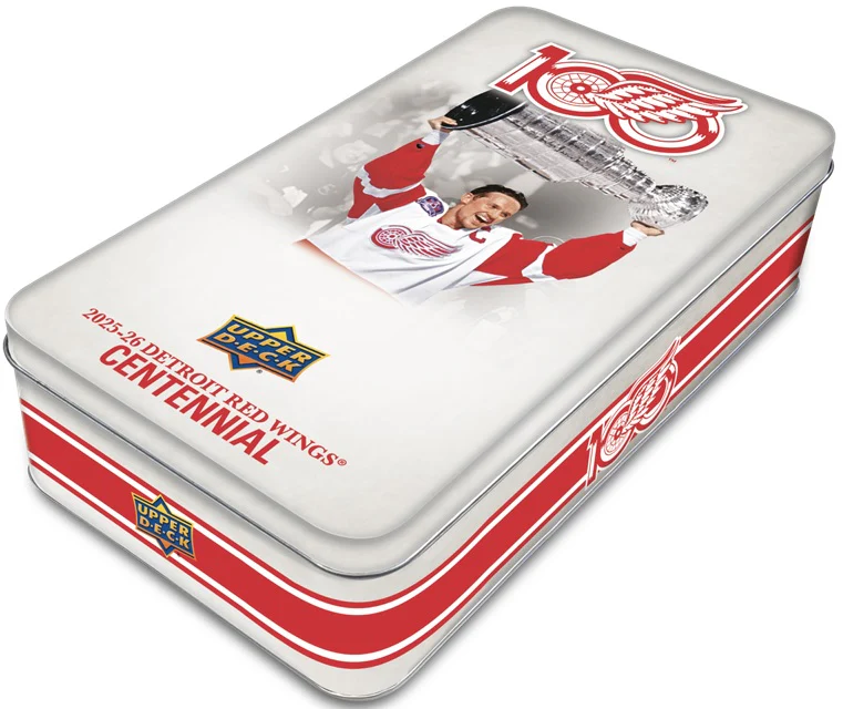 2025-26 Upper Deck Detroit Red Wings Centennial Hobby Tin Case (Case of 16 tins)