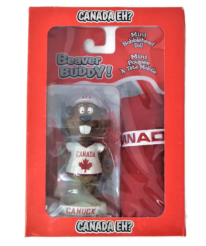 Canada Canuck Beaver Buddy Mini Bobblehead Doll & Canada Hat Set