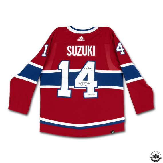 Nick Suzuki Autographed & Inscribed "Go Habs" Red Adidas Montreal Canadiens Jersey