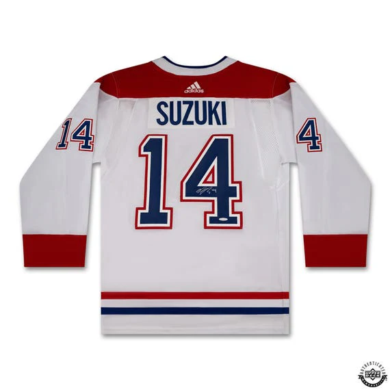 Nick Suzuki Autographed White Adidas Montreal Canadiens Jersey With Captains Patch