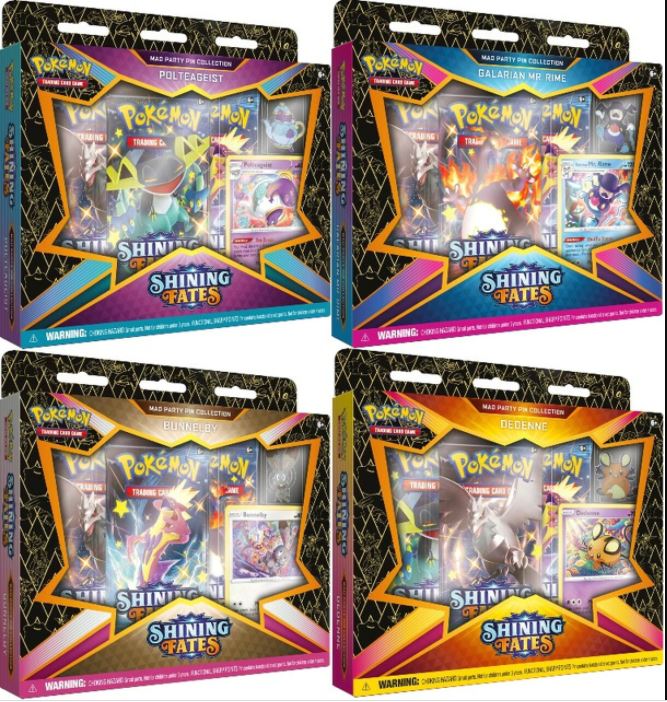 Pokemon Shining Fates Mad Party Pin Collection Display Box (Bunnelby, Dedenne, Galarian Mr. Rime, & Polteageist) - Image 2