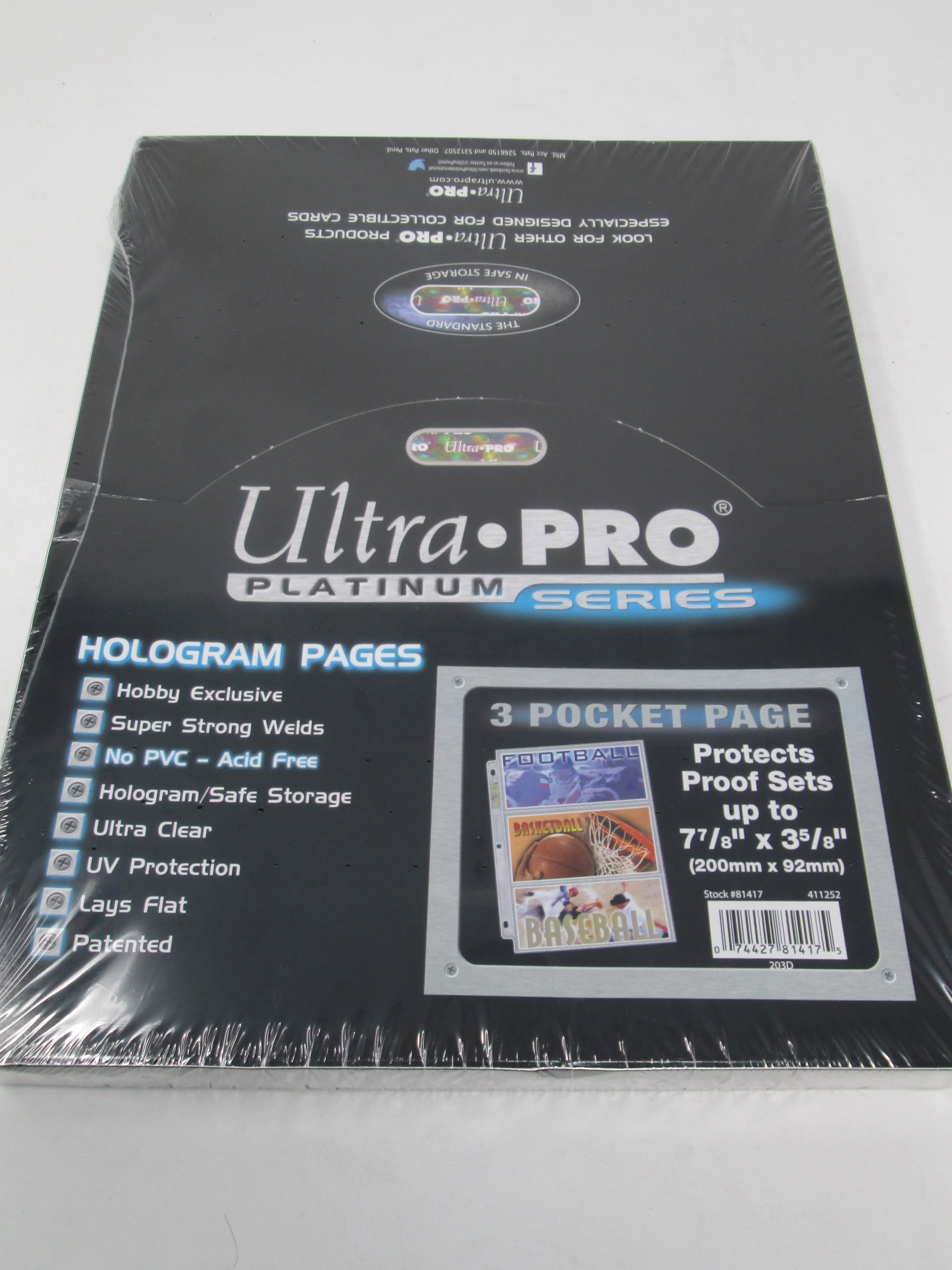 Ultra Pro 3-Pocket Platinum Page with 7-7/8" X 3-5/8" Pockets