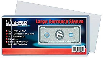 Ultra Pro Sleeve Series Large Currency Sleeves Sized 7-5/8 x 3-3/38